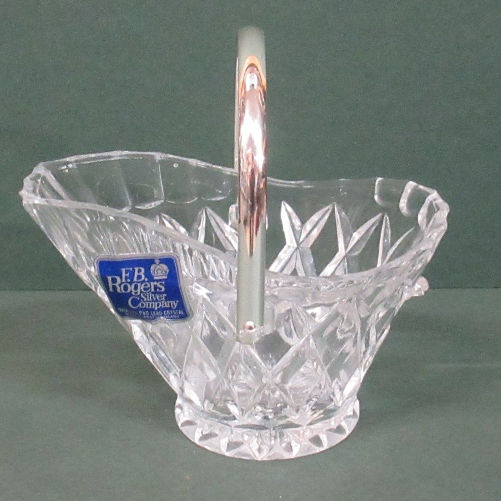 W.Germany F.B.Rogers Silver Co VTG Lead Crystal Basket / Bucket Silver Handle